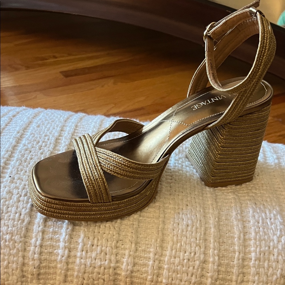Crown Vintage Metallic Gold Block Heel Sandals